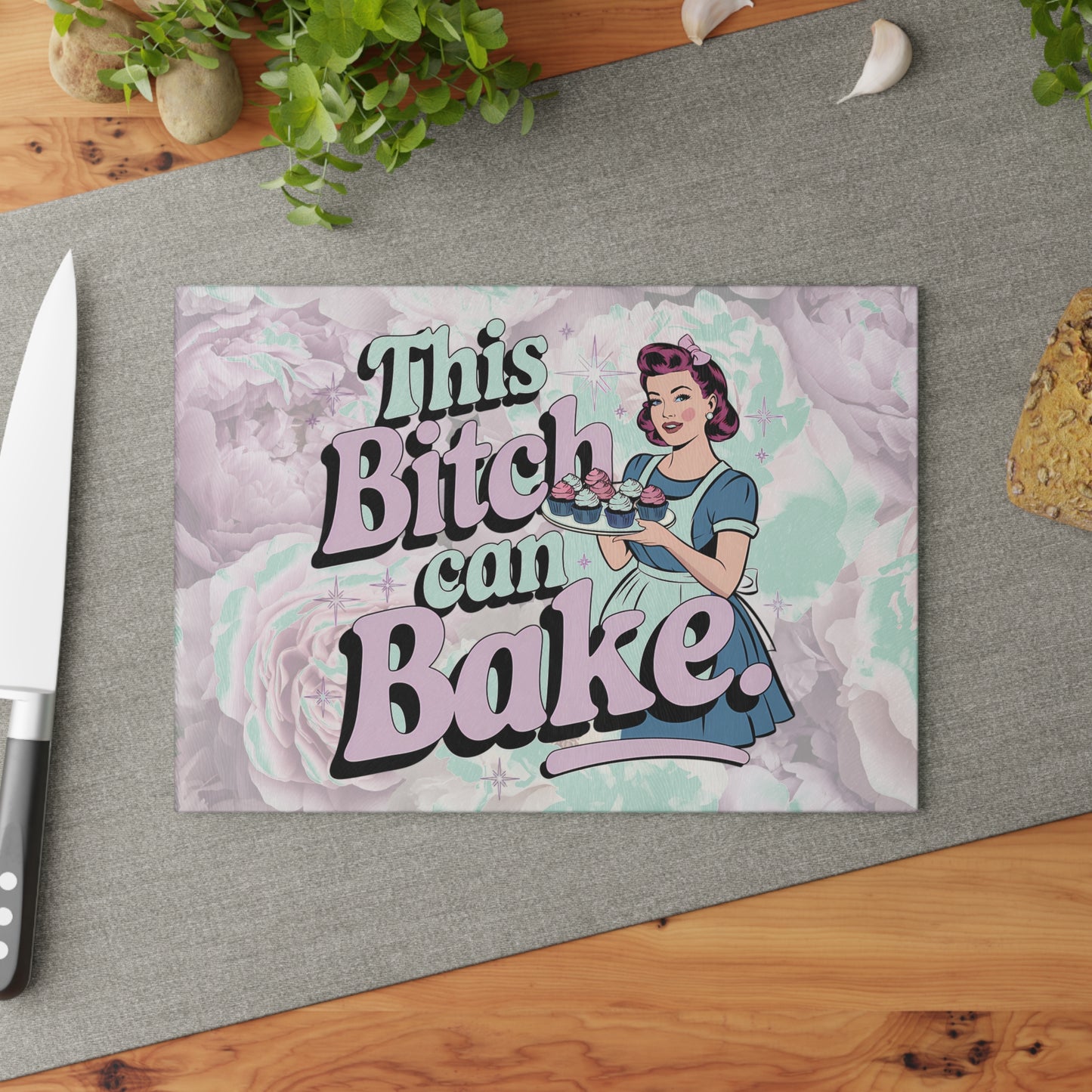 This Bitch Can Bake Glass Cutting Board - Fun Kitchen Decor for Home Chefs